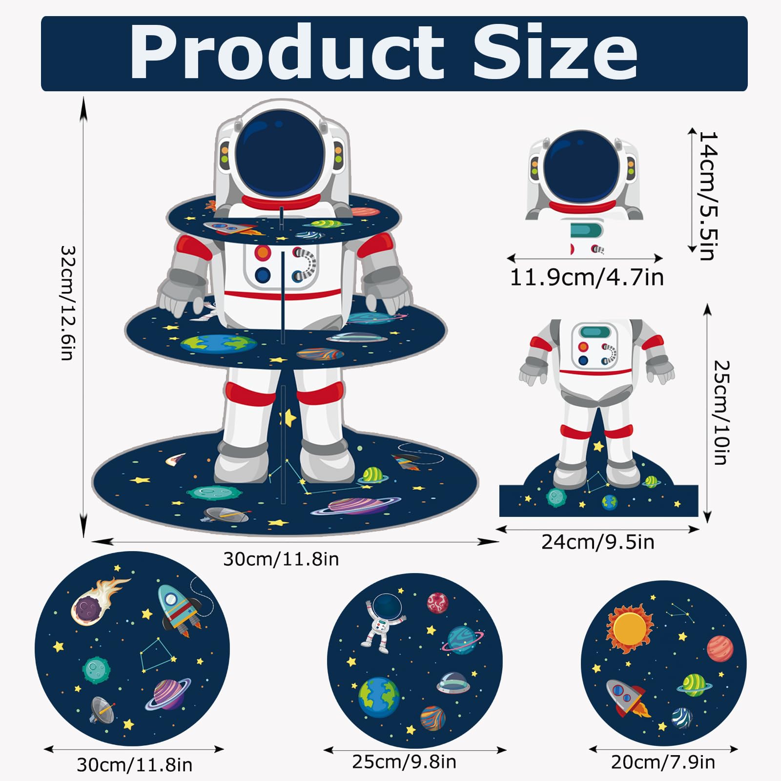 Space Astronaut Cupcake Stand, 3-Tier Outer Space Cupcake Tower, Space Theme Cupcake Holder Birthday Party Supplies for Kids Birthday Party Decorations