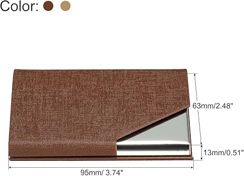 Miniatura 2 de PATIKIL Portatarjetas de visita, 2 piezas de piel sintética con tapa delgada para tarjetas de nombre para mujeres y hombres, dorado, marrón