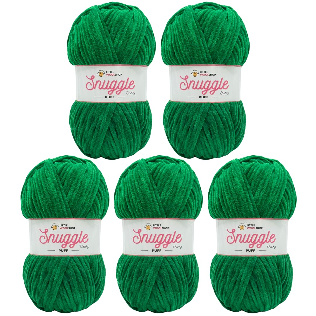 LittleWoolShop Snuggle Puff Chunky Chenille Yarn 100g - 100% Supersoft Polyester (Sour Apple 413, Pack of 5) — image 1