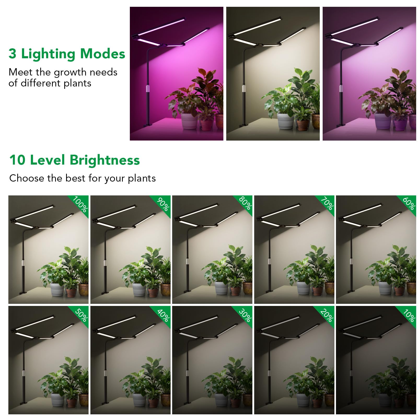 Sondiko - Luces de cultivo de espectro completo para plantas de interior, luz LED de crecimiento con temporizador automático, regulable de 9 niveles, luces de planta de ángulo ajustable para cultivo