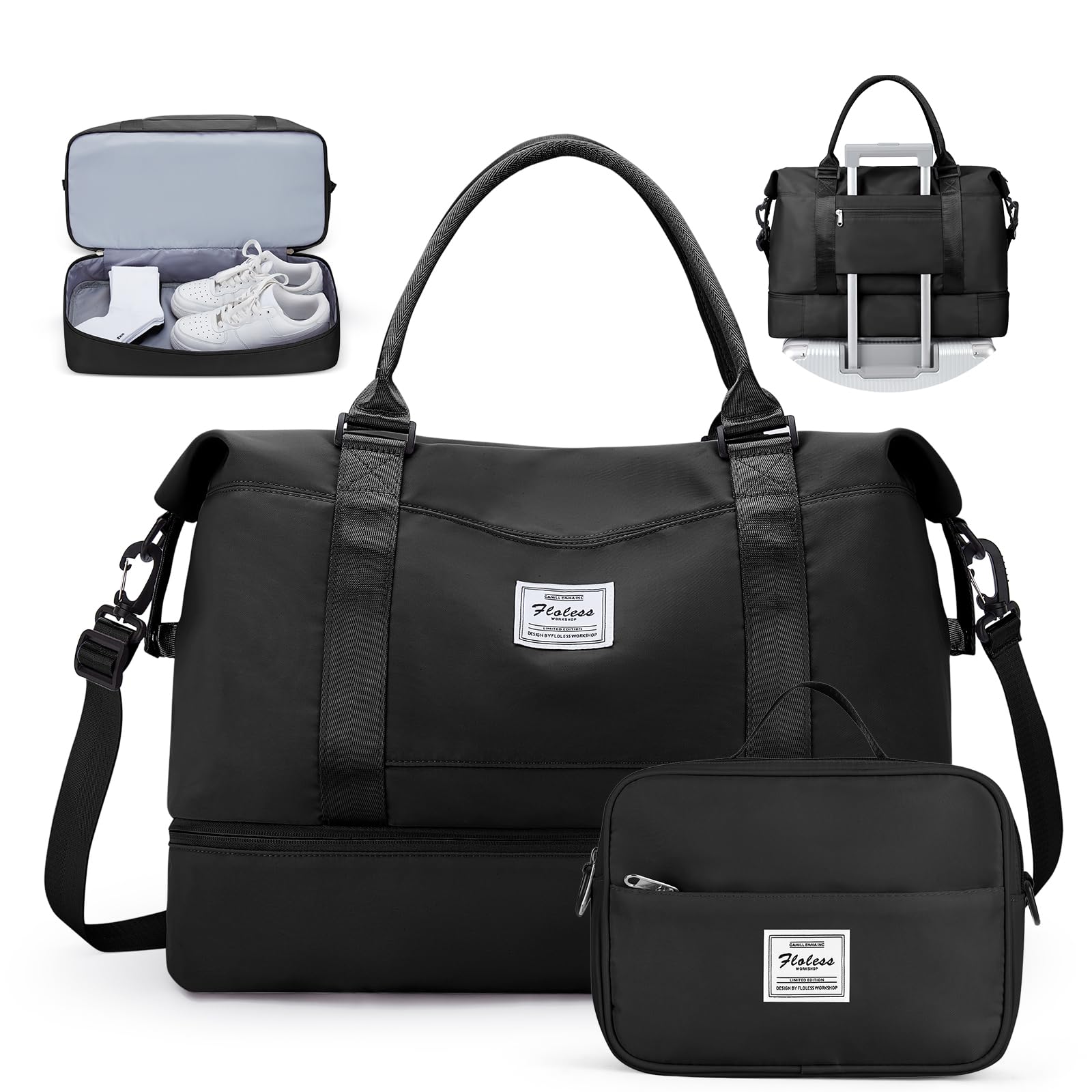 Travel Duffel Bag with Shoes Compartment, Carry on Overnight Weekender Bags for Women, For Spirit Airlines 18x14x8 Personal Item Bag