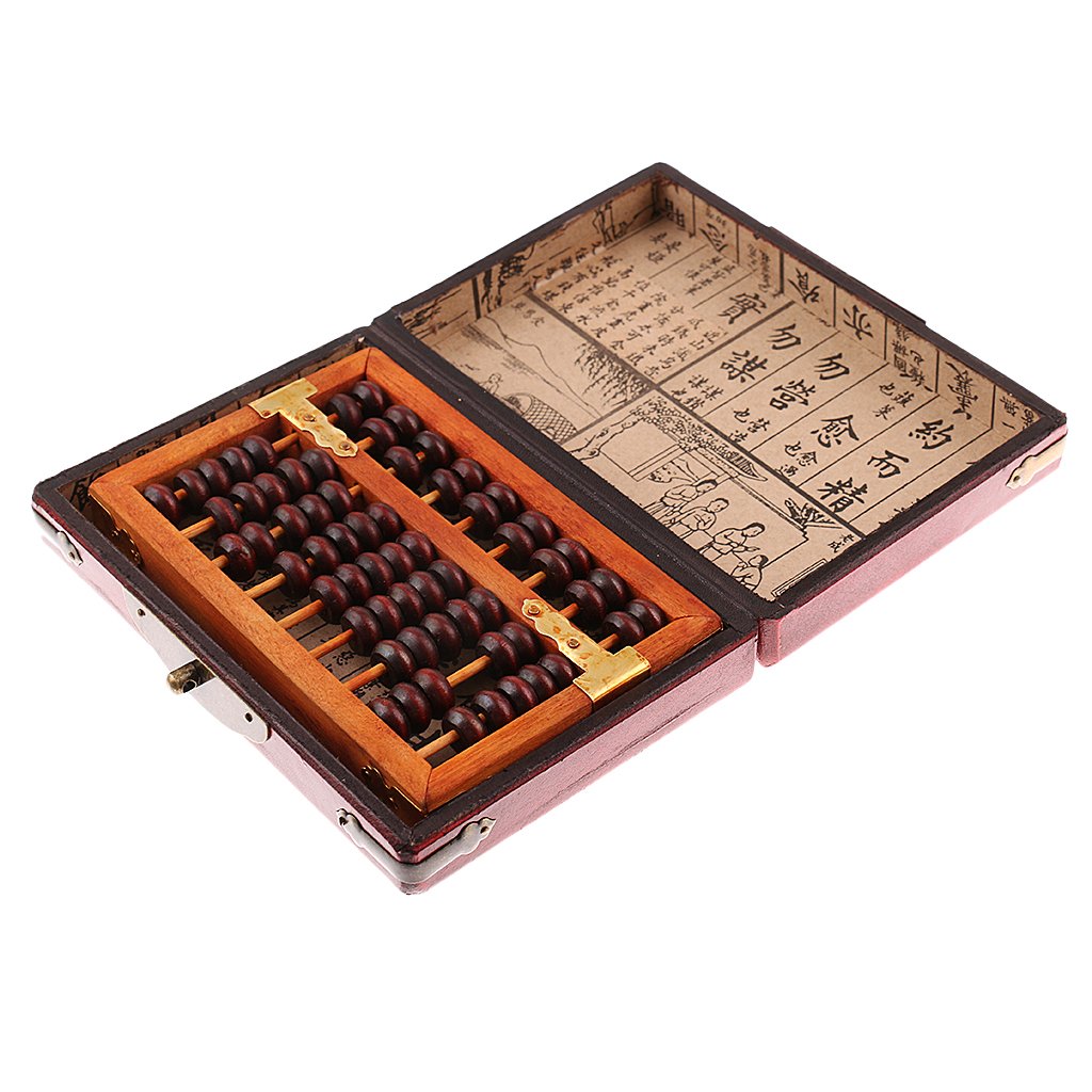 Abaco aritmetico con perline in legno cinese vintage, con scatola calcolatrice
