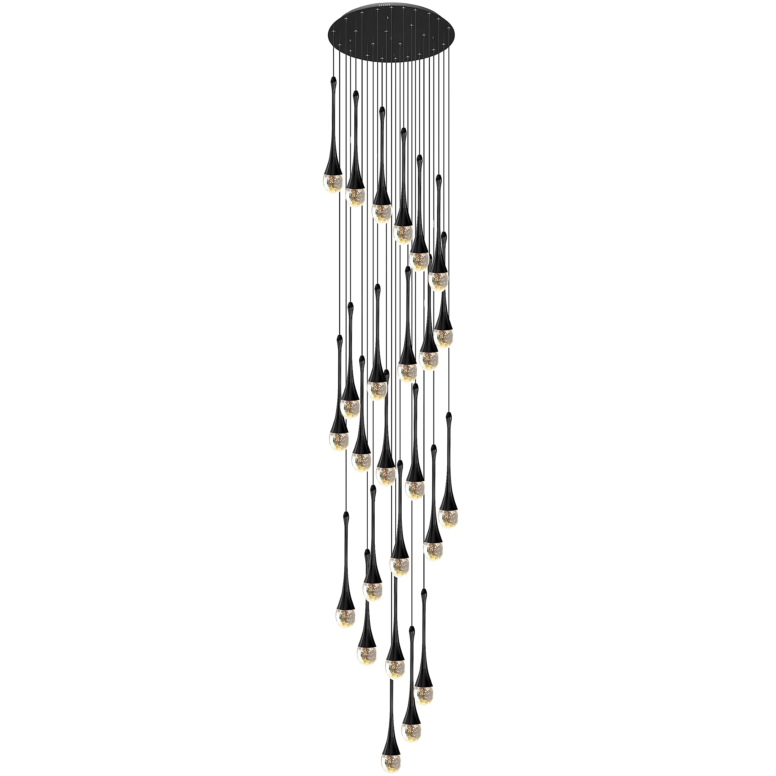 FYZDLAOR 25-Light High Ceiling Chandeliers LED 3CCT Dimmable Modern Raindrop Spiral Crystal Pendant Light Dome Long Chandelier Fixtures for Foyer Entryway Stairwell Lighting