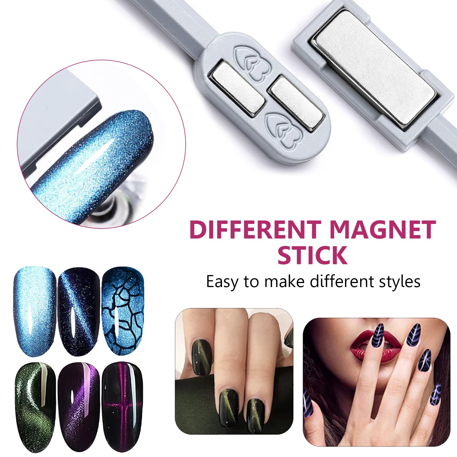 8 PCS Nail Magnet Tool Set, Strong Magnet Nail Art Pen Tool, Cat Eye Magnet Stick Dotting pens - Image 4
