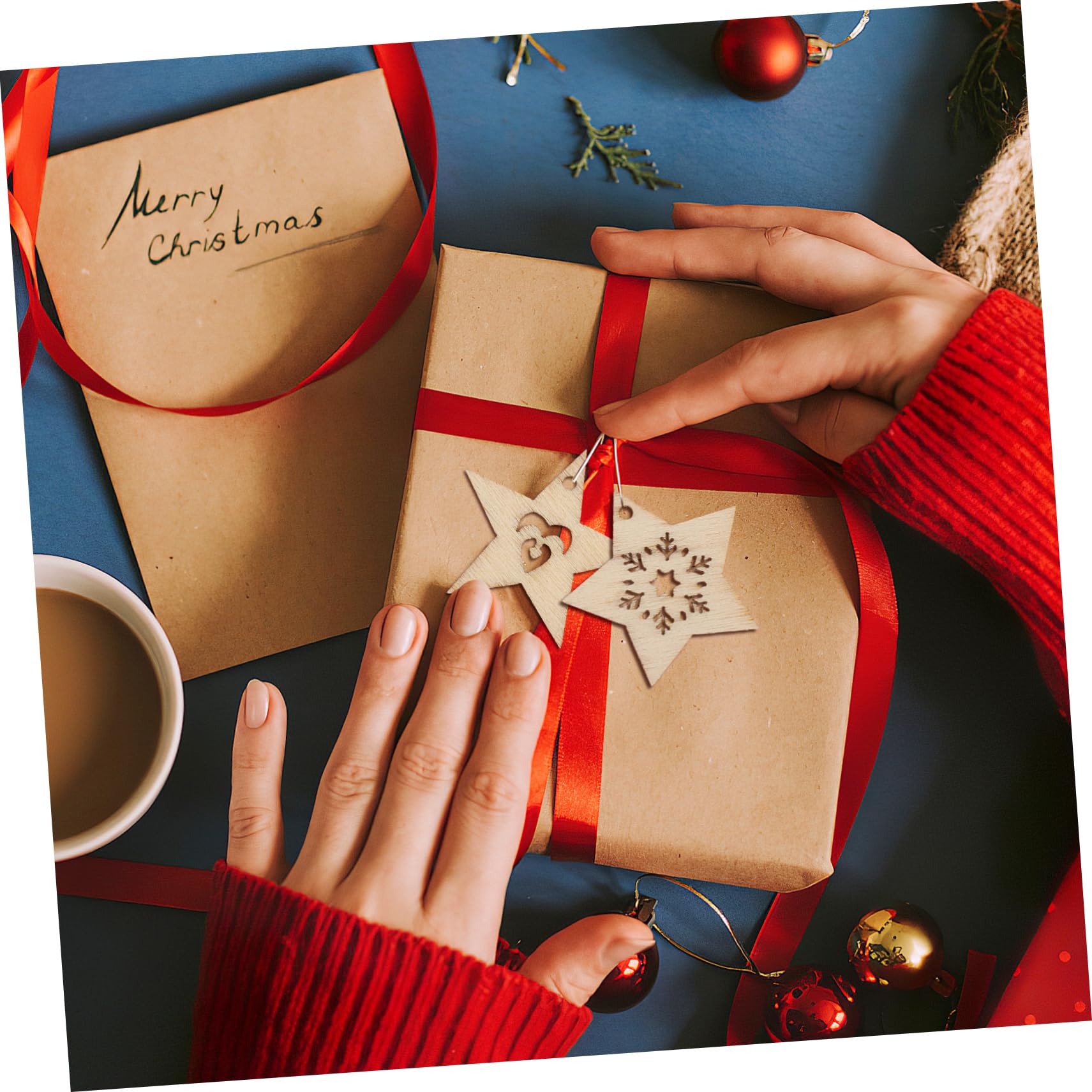 ARTIBETTER 100 Piezas Adornos Colgantes de Madera Forma de para Decoración Navideña DIY Decoración Hogar y Árbol de Navidad