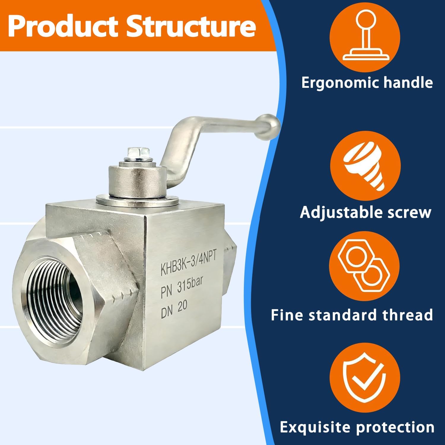 Autovo Hydraulic Valve 3/4 Inch 4568 PSI High Pressure, Shut-Off 3 Way Hydraulic Ball Valve KHB 3/4" NPT