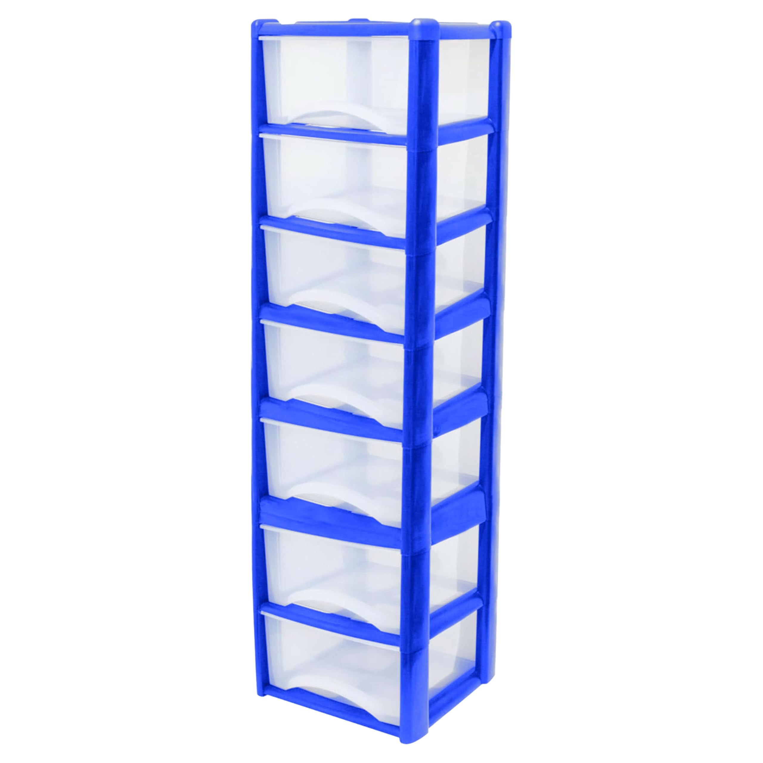 Neat. 7 Plastic Storage Drawers Unit with See-Through Drawers, Compact Vertical Design – Durable Plastic, Ideal for Organizing Office Crafts, and Household Items, 140cm x L39cm x W39cm - Blue