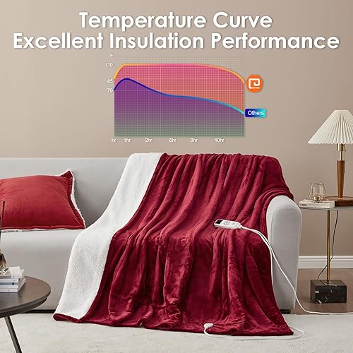 Miniatura 5 de EHEYCIGA Manta térmica eléctrica tamaño Queen  Manta de calefacción con 5 niveles de calefacción y 10 horas de apagado automático, suave y acogedora