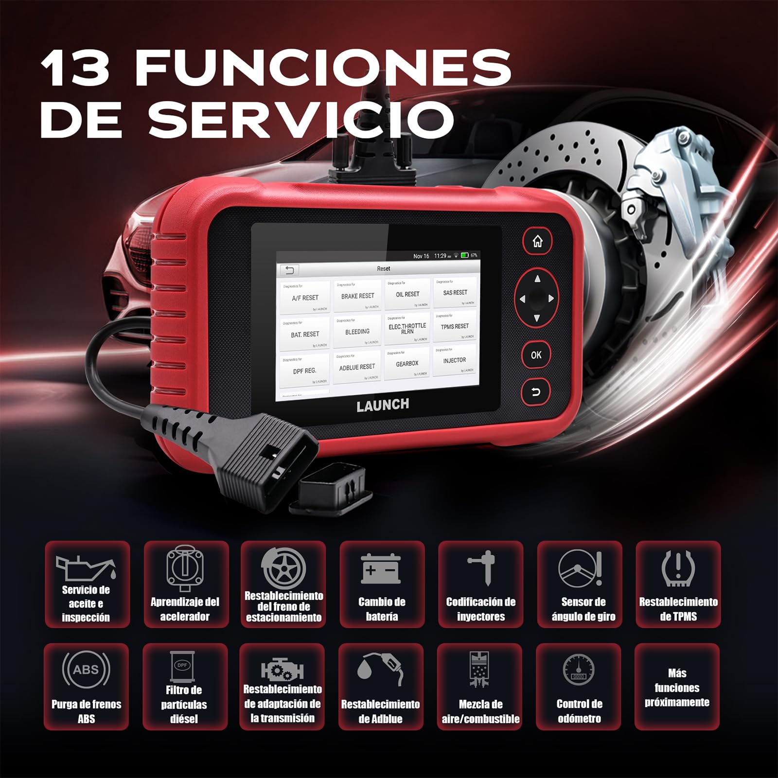 Launch CRP 129 EVO+ V3 OBD2 Escáner, Motor/ABS/SRS/Transmisión, 13+ Funciones de Servicio, Informe de Diagnóstico, Vin, Can FD & DoIP | con 4 Sistemas, 13 Servicios, AutoVIN, Datos en Tiempo Real, CAN FD/DoIP, BST-360/i-TPMS, Actualizaciones y Feedback