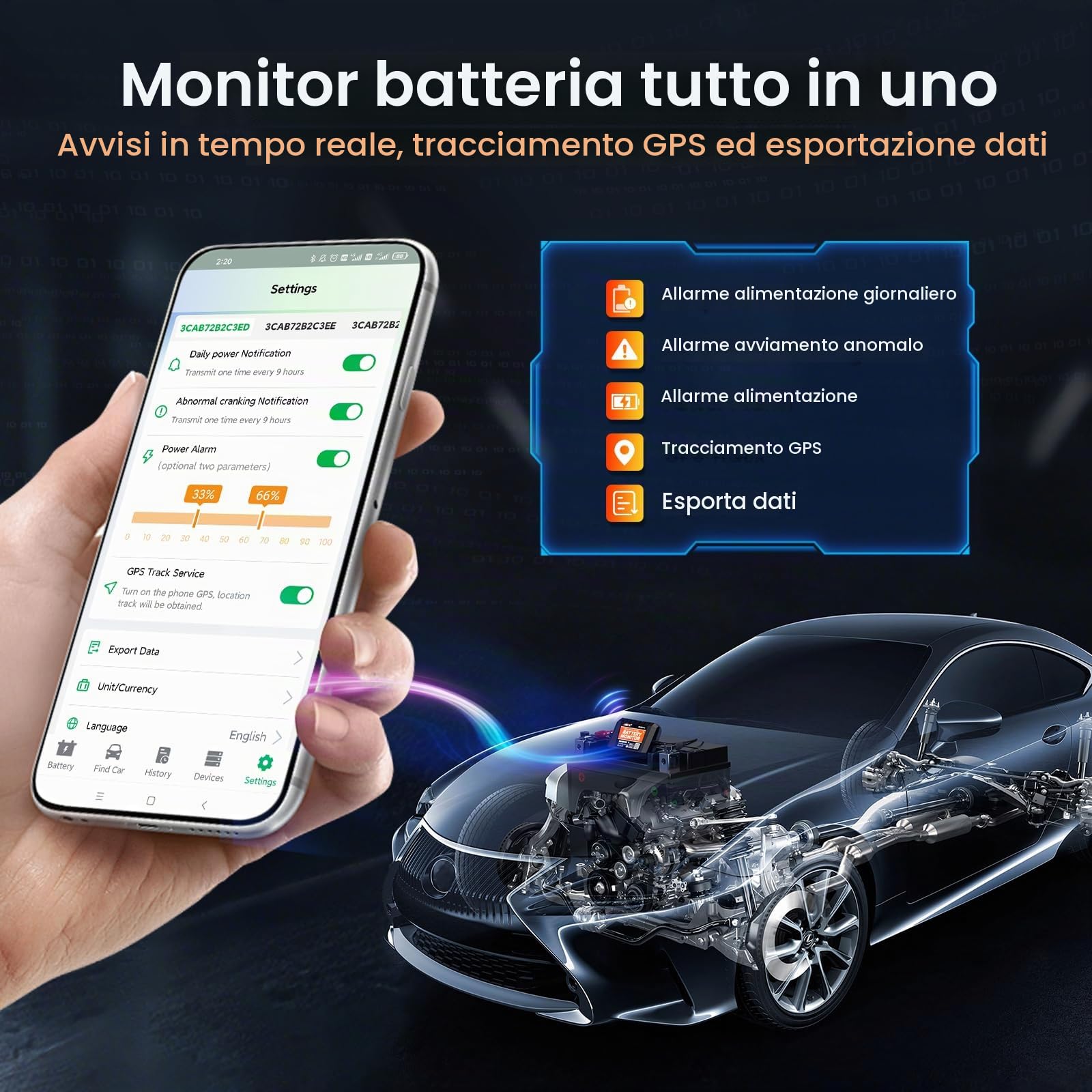 ANCEL Monitor batteria Bluetooth da 6 V, 12 V, 24 V