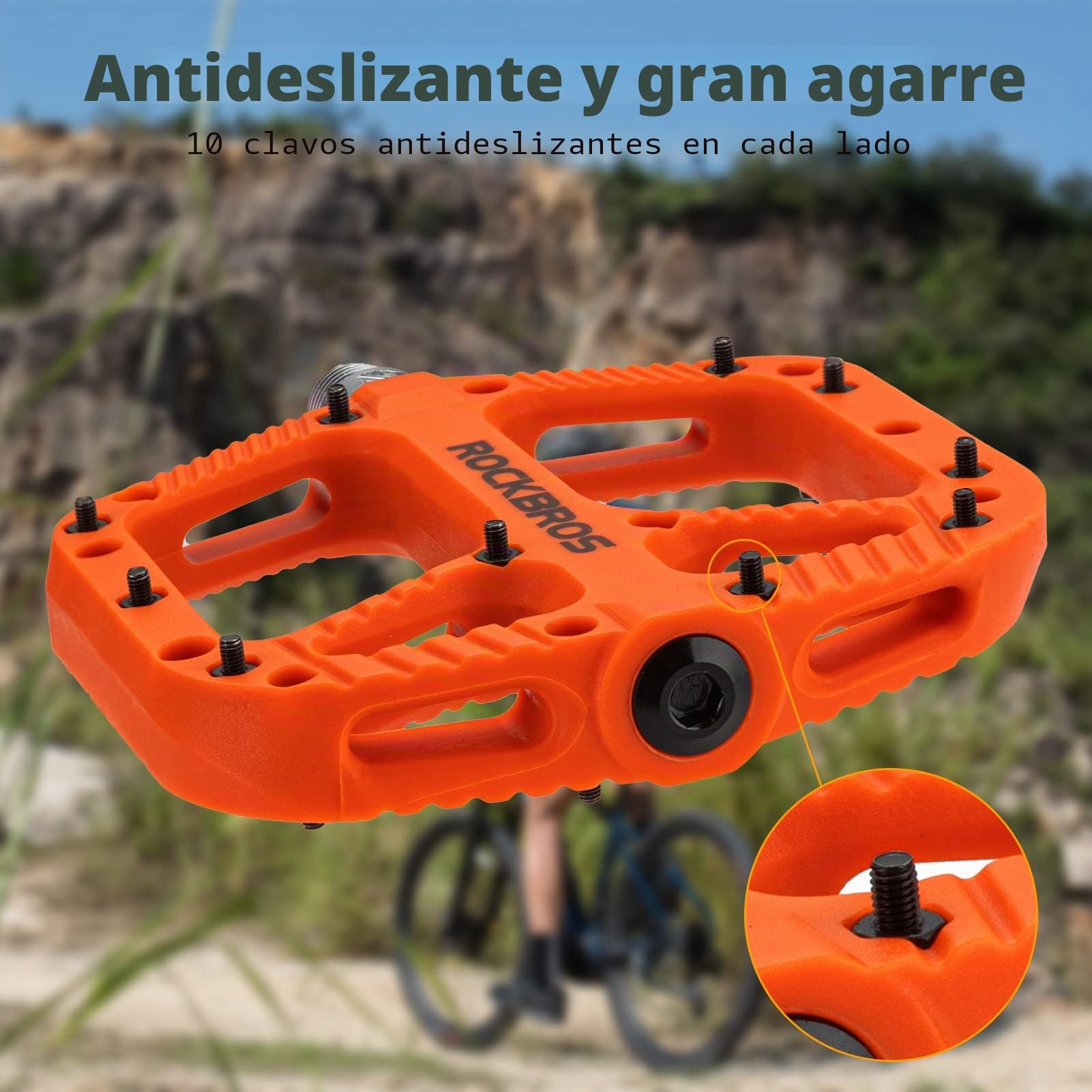 ROCKBROS Pedales Bicicleta, Pedales de Nylon para MTB BMX Bicicleta Carretera, Plataforma Grande Antideslizantes Ligeros, 9/16 Pulgadas