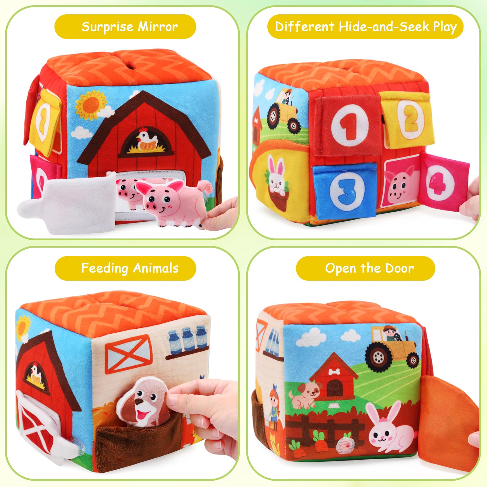 LEADSTAR Baby Tissue Box Toy Farm Crink Plush,Whats Inside Box Montessori Toys with Rattle,Crinkle,Mirror for Babies 6 9 12 18 Months Early Developmental Infant Sensory Learning Toys Newborn Gifts (C) - Image 3