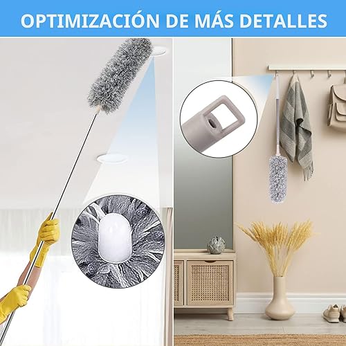 Miniatura 4 de Kit de plumero de microfibra 5 en 1, plumeros para limpieza, plumero con poste de extensión de 100 pulgadas, plumero de telaraña, plumeros