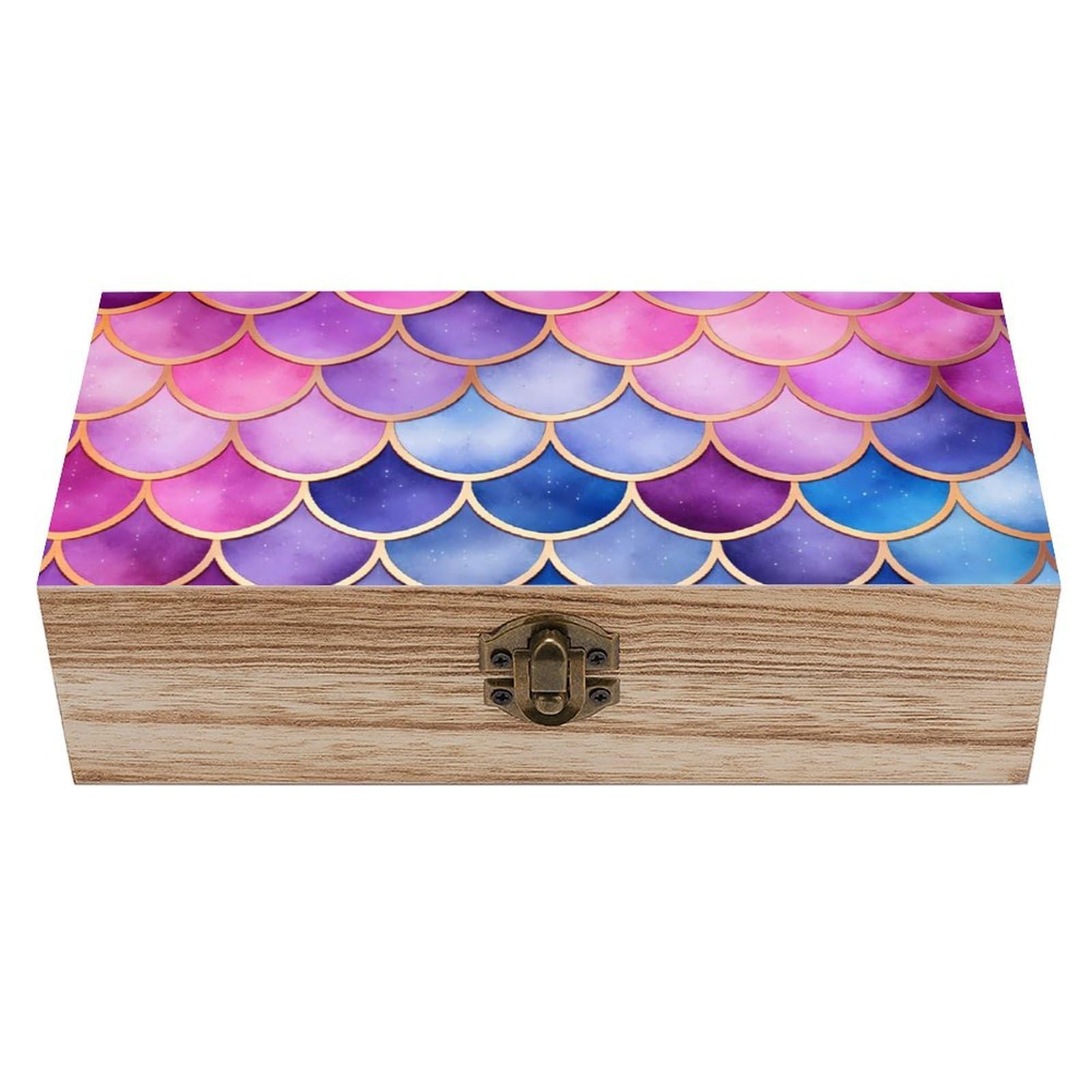 HLBSDM Colorful Purple Mermaid Scales Wooden Storage Box