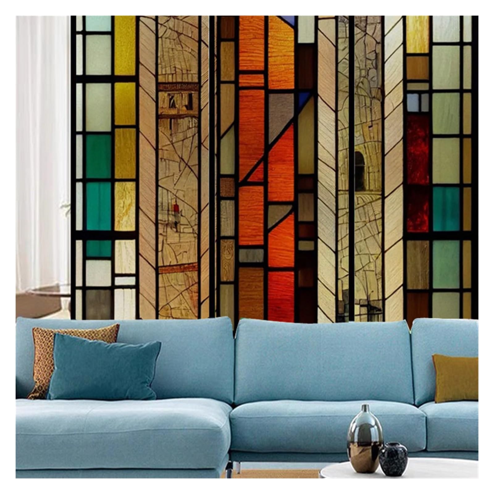 Película para Ventanas Película de ventana, películas de vitral esmeriladas, pegatinas estáticas adhesivas Retro for privacidad, puerta de armario de baño, decoración del hogar, cubiertas de tragaluz(