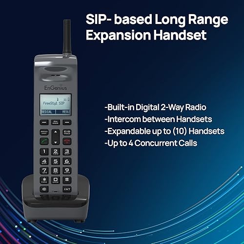 Miniatura 2 de EnGenius FreeStyl SIP-HC - Auricular de expansión con batería recargable y base, teléfono IP escalable de 900 Mhz, radio de 2 vías para