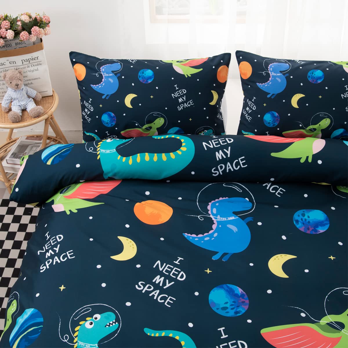 CVHouse Dinosaurier-Bettwäsche-Set Für Doppelbett – Mit Spannbettlaken, Bettlaken & 2 Kissenbezügen