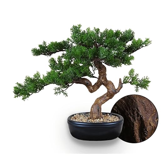Artificial Bonsai Tree 16" Tall with Realistic Wood and Ceramic Pot Fake Plants Cypress Juniper Pine Zen Faux Plants for Home Bedroom Office Bathroom Japanese Decor