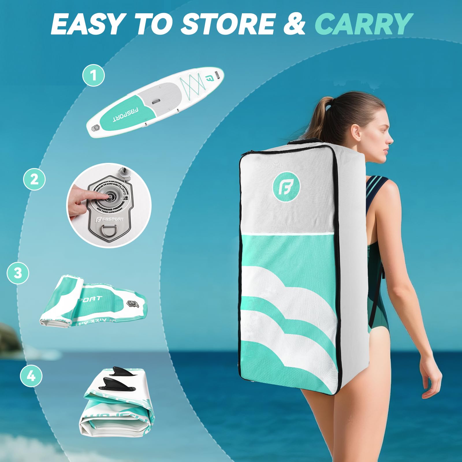 FBSPORT Stand UP Paddling Board 335cm SUP für Erwachsene mit Anti-Rutsch Deck, 15cm Extra Dicke Surfboard Aufblasbares, 160kg Tragkraft, Komplettset mit Paddel Pumpe & Zubehör für Yoga Reisen Surfen