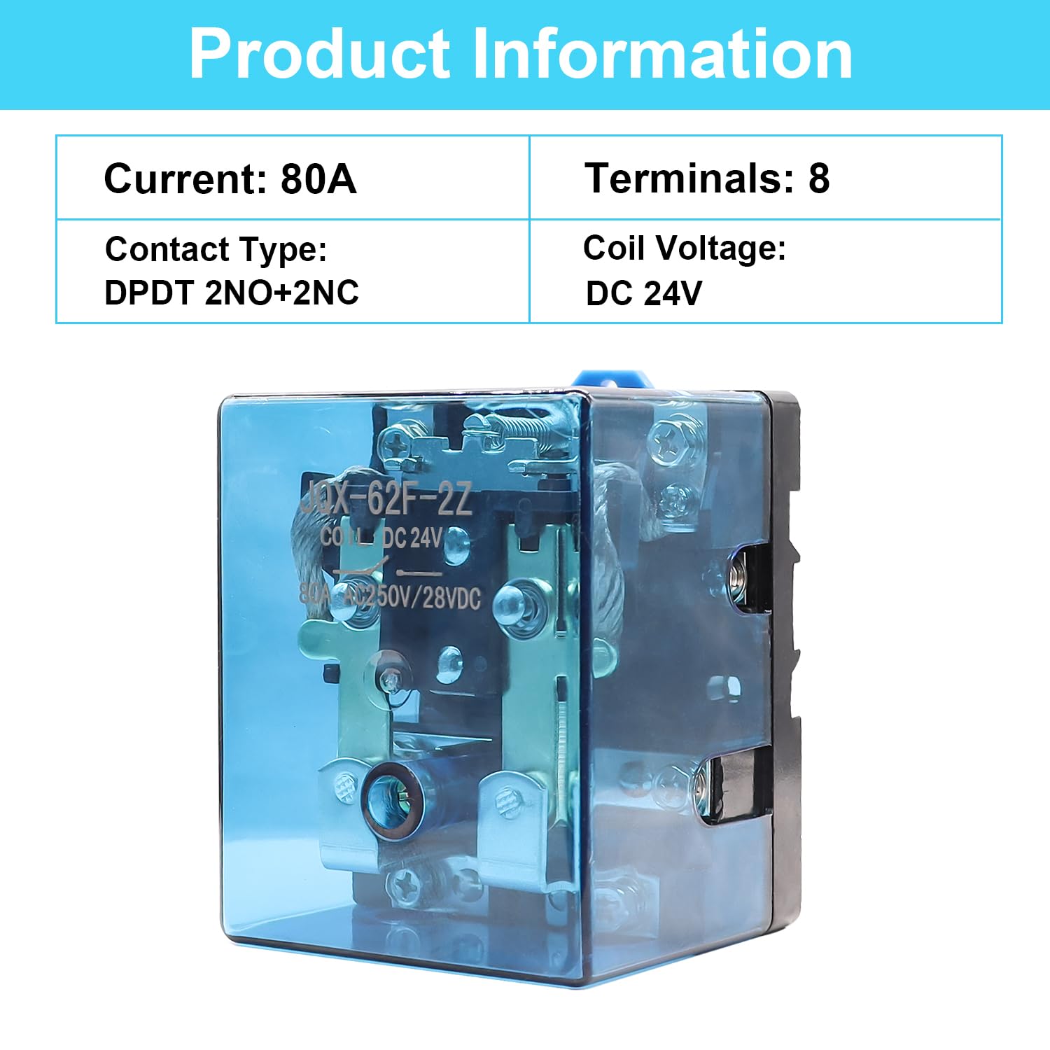 TWTADE JQX-62F-2Z DC 24V 80A DPDT Electromagnetic Relay, High