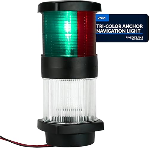 Five Oceans Luz de navegación de barco de anclaje tricolor, carcasa de policarbonato de alto rendimiento, 12 V CC, cumple con las reglas USCG 2 NM,