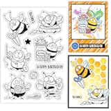 GLOBLELAND Funny Bees Clear Stamps Sewing Buttons Silicone Clear Stamp Seals Cartoon Animals Transparent Stamps for DIY Scrapbooking Cards Making Photo Album Journal