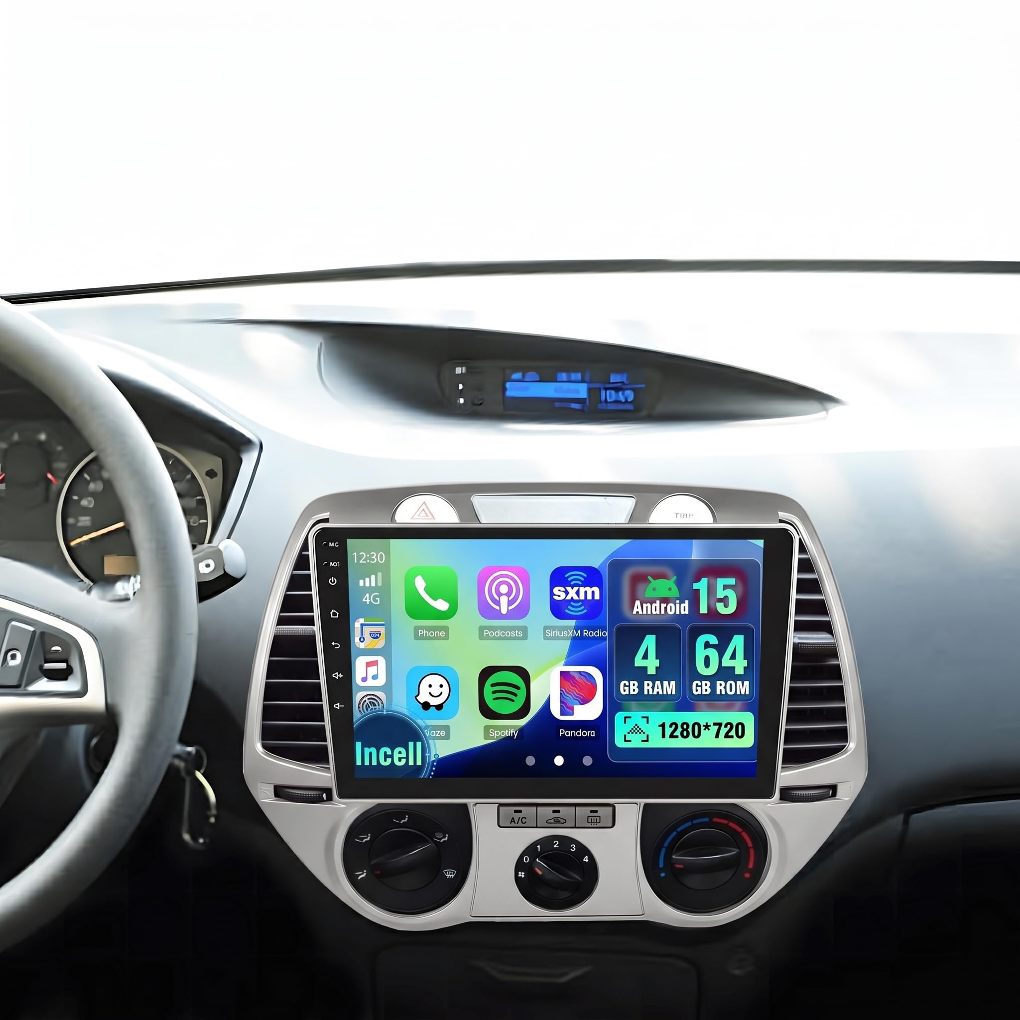 4+64G Android Autoradio mit Bildschirm für Hyundai i20 2008-2012 Wireless Carplay, Autoradio mit Navi 9 Zoll Incell Bildschirm Android Auto/FM/RDS/Rückfahrkam