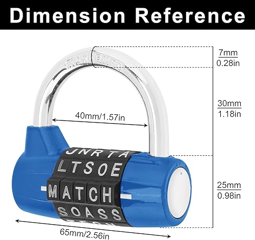 Miniatura 4 de Candado de seguridad para casillero de gimnasio, cerradura de 5 letras, cerradura de combinación para casillero de gimnasio escolar, casillero