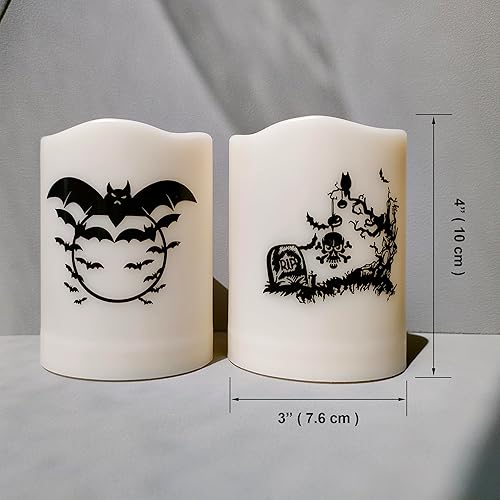 Miniatura 2 de iZAN Paquete de 2 velas de pilar sin llama de Halloween con control remoto y temporizador, funciona con pilas, juego de velas LED parpadeantes con
