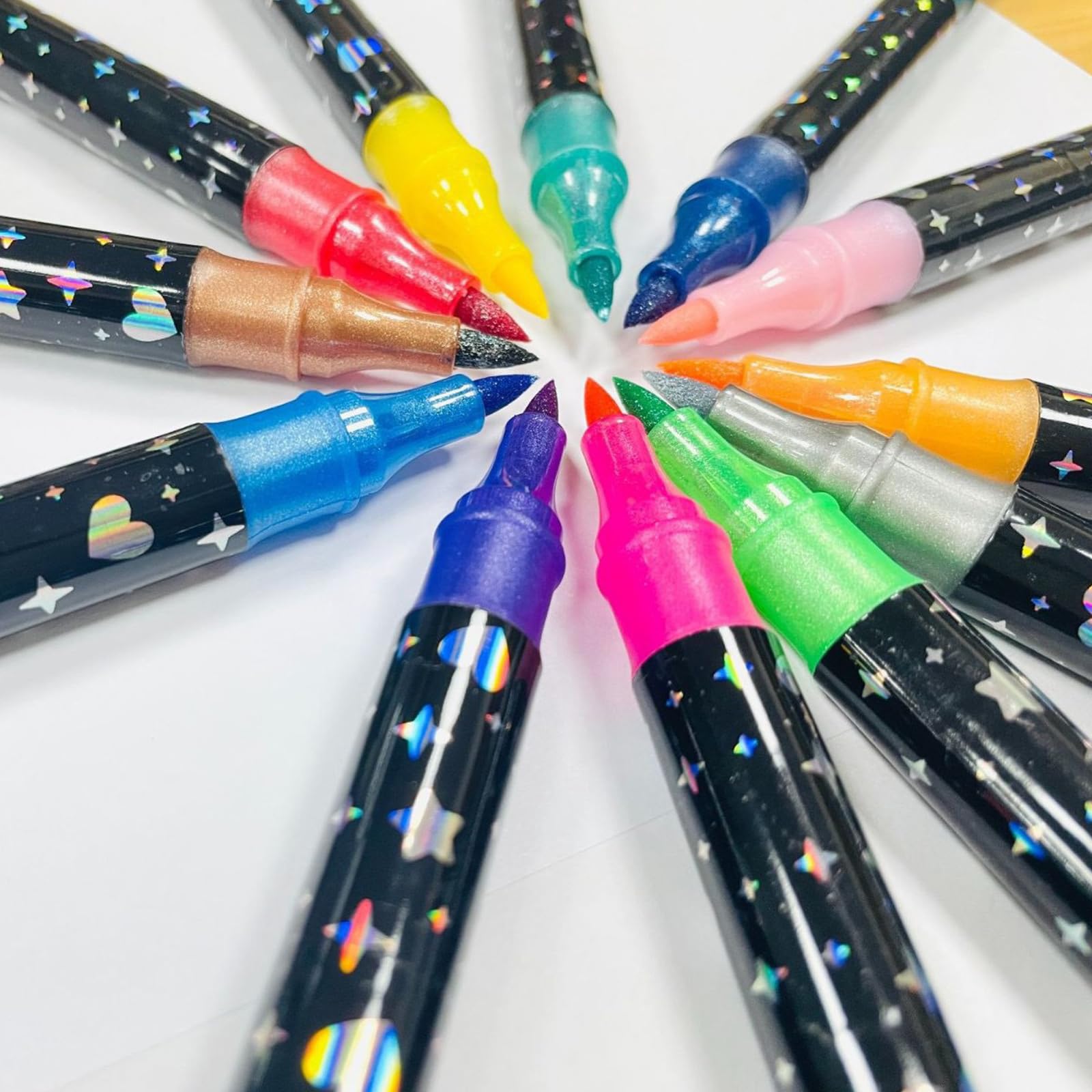 Set pennarelli glitter creativi con design a doppia estremità, penne artistiche per disegnare, schizzi e schizzi progetti dettaglio artigianale