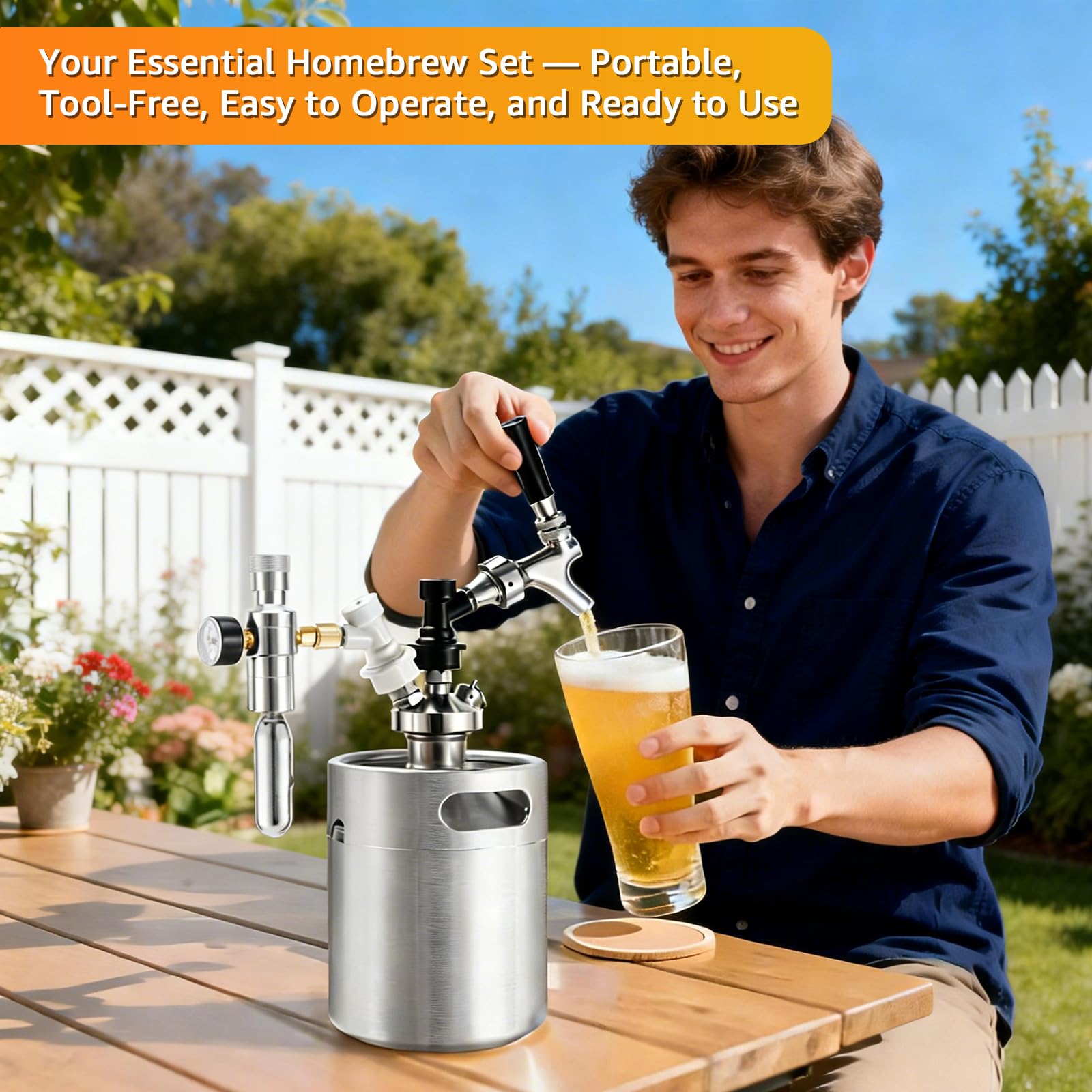 Upgrade Mini CO2 Regler & Kugelverriegelung Fass Tap Kit, 0-60 PSI Dual Hold Stabiler Mini Fass Regler, Edelstahlkern Selbstschließender Bierhahn mit Kugelverriegelung Trenner für Corny Fass
