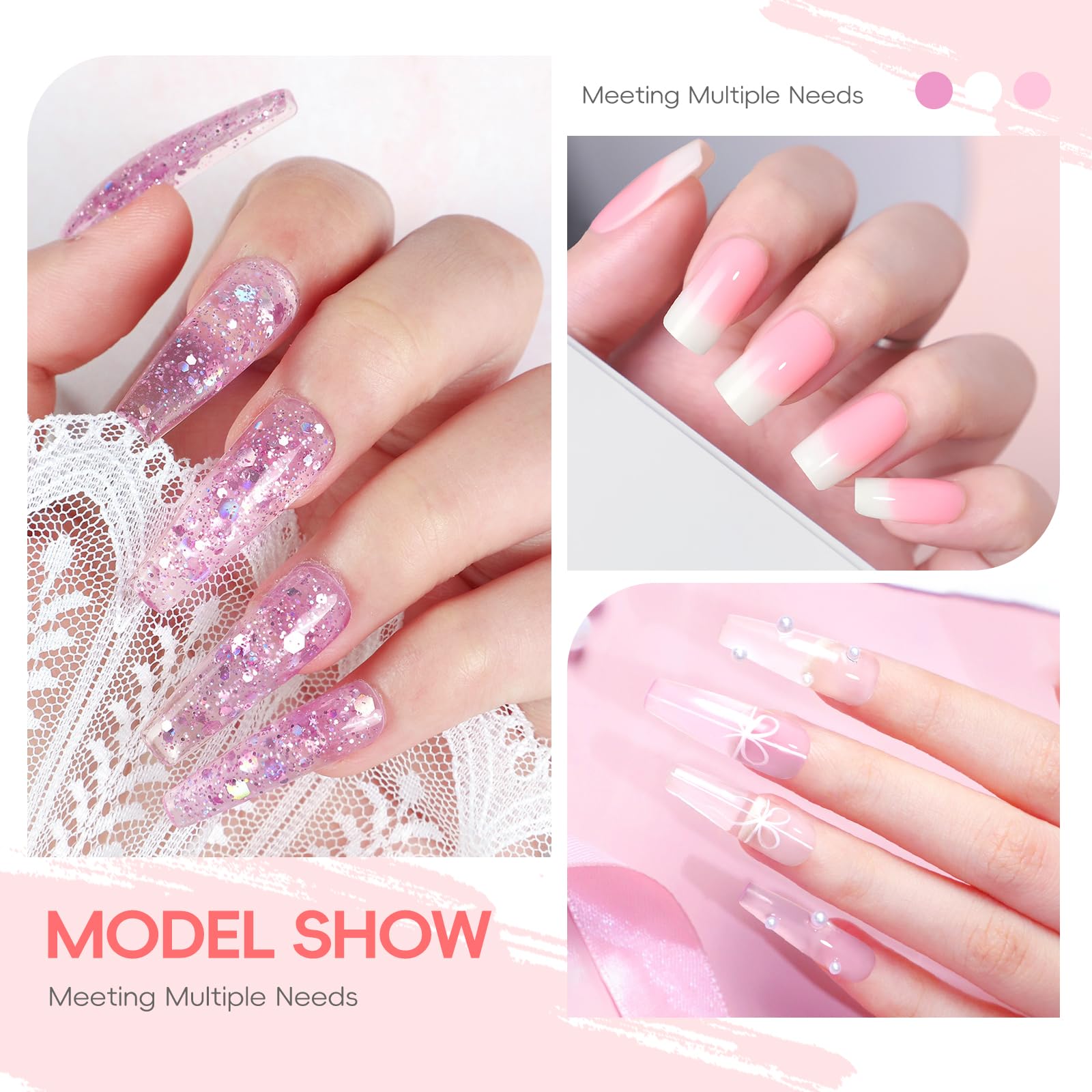 PEACECOLOR Kit Unghie Gel Completo Set Unghie Gel Ricostruzione 6 Colori Nudo Bianco Trasparente 16ml Set con Base y Top Coat per Principianti al Fai Da Te a Casa