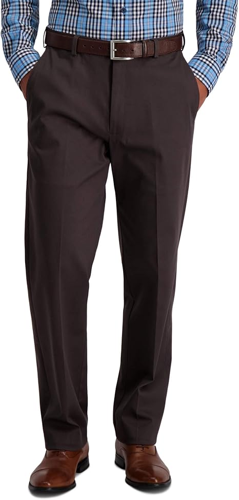 Haggar Men's Iron Free Premium Khaki Classic Fit Flat Front Expandable Waist Casual Pant Regular and Big & Tall Sizes