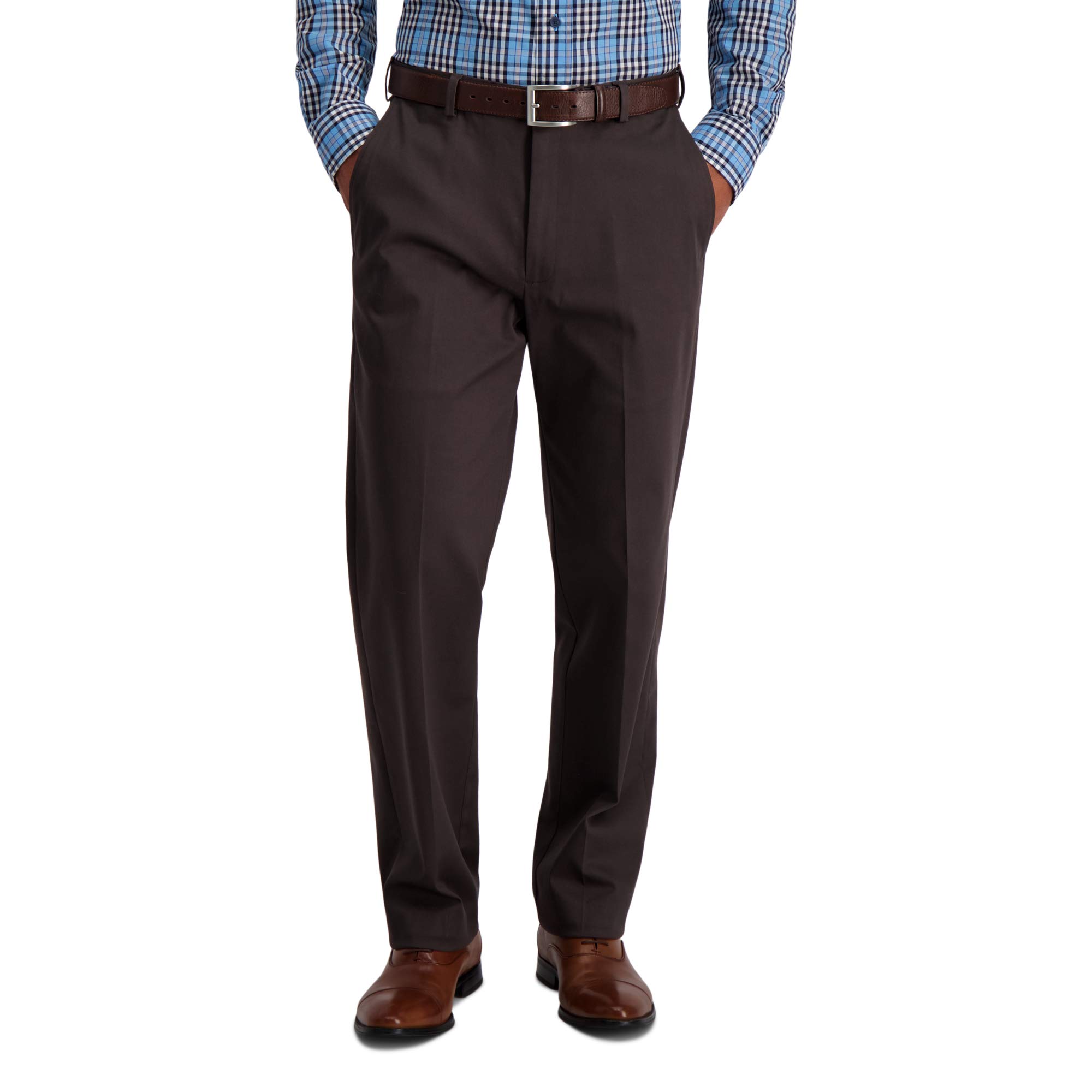 Haggar Men's Iron Free Khaki Classic Expandable Waistband Casual Pant, Espresso, 38W x 32L