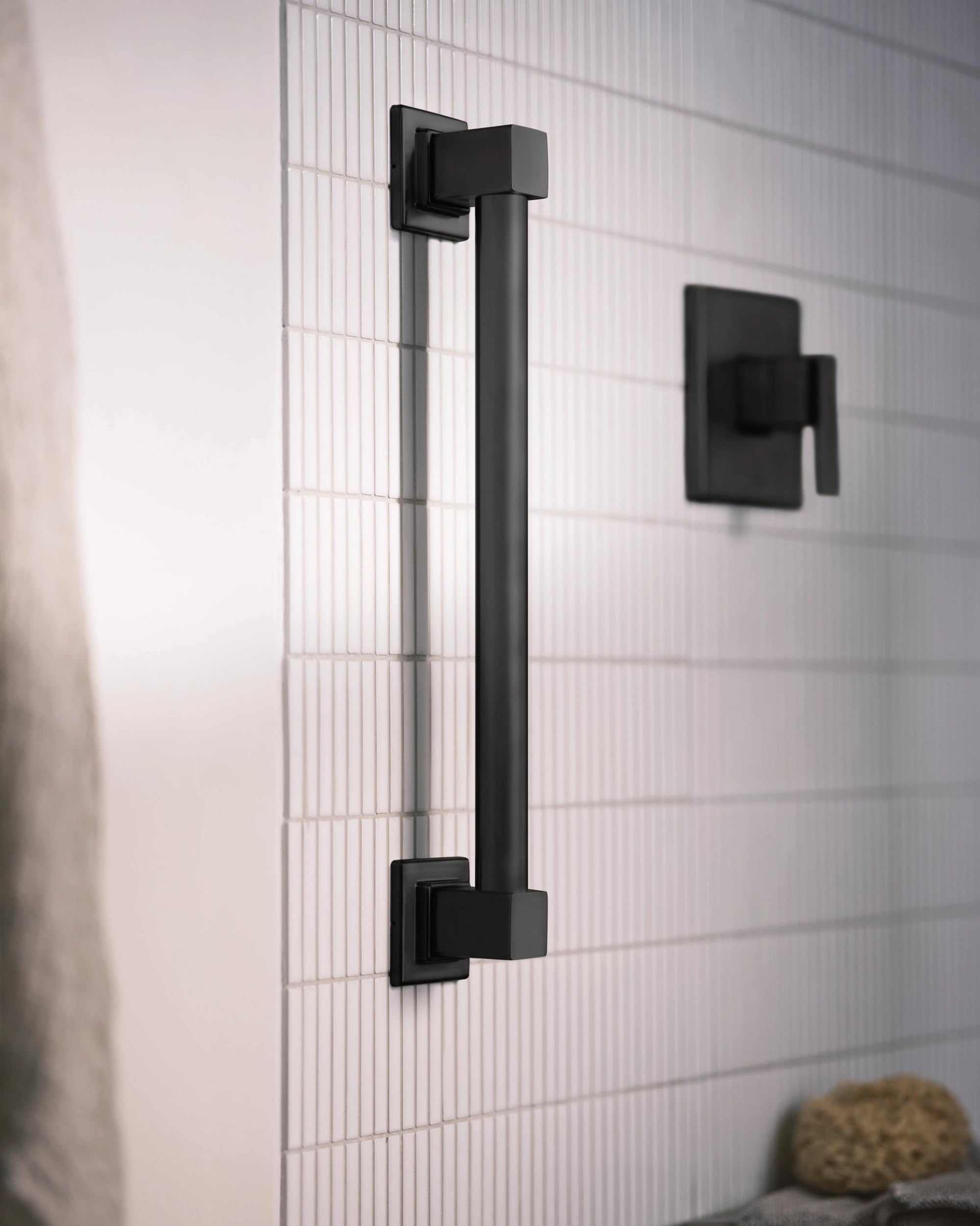 Moen 90 Degree Matte Black Bathrrom Safety 18-Inch Stanless Steel Grab Bar, YG8818BL