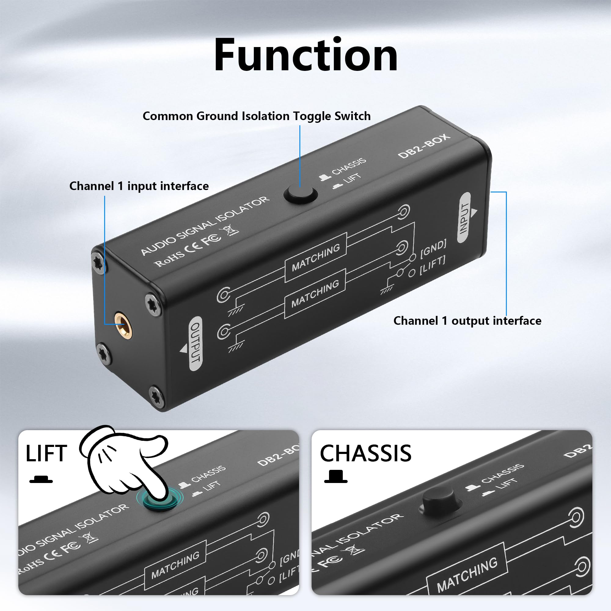 CERRXIAN Isolatore acustico da 3,5 mm, eliminatore di ronzio, isolamento del segnale audio da 3,5 mm, elimina le interferenze acustiche, elimina il ronzio del circuito di messa a terra per uso in