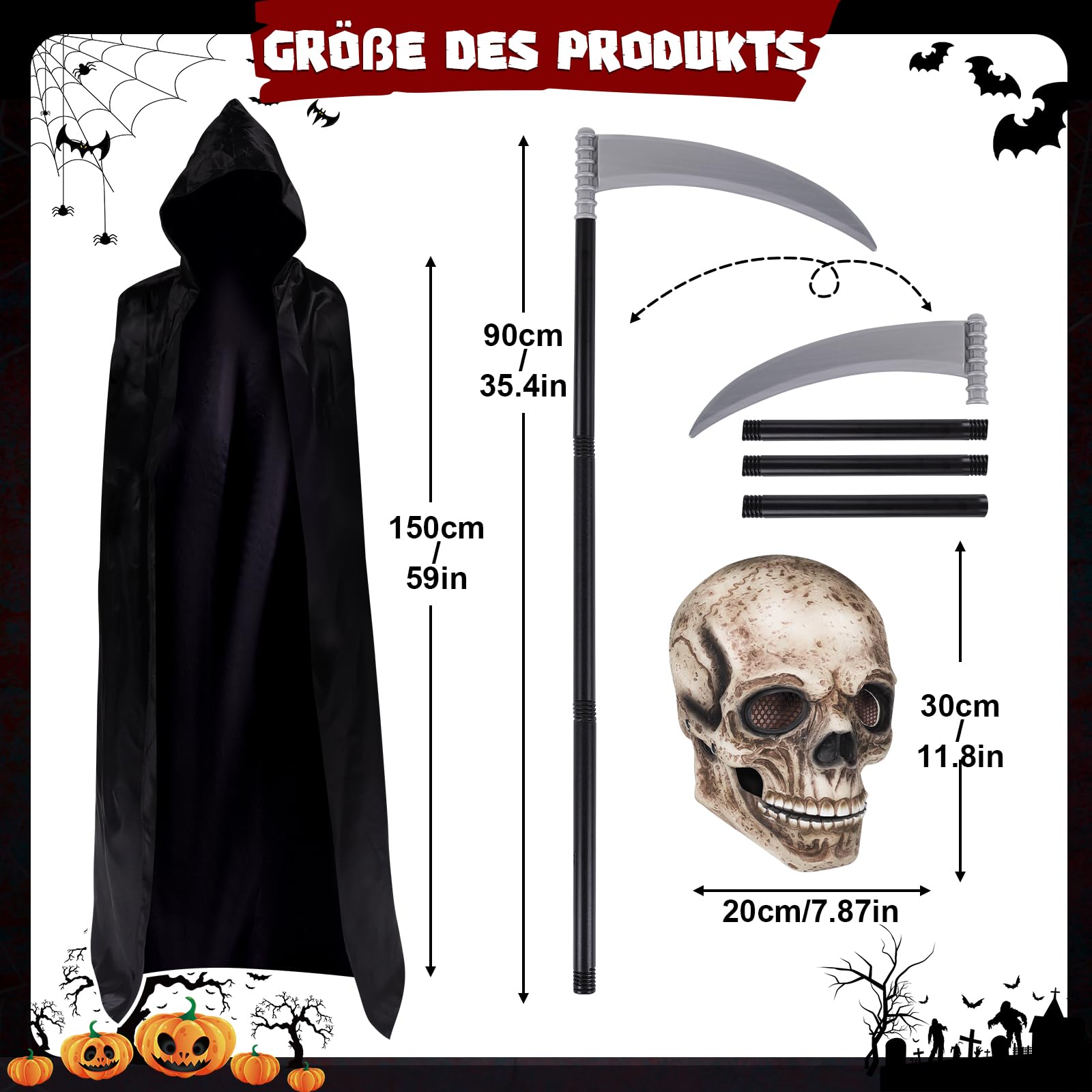 DAOUZL Halloween Faucheuse, Déguiseent Faucheuse, Costue De Faucheuse