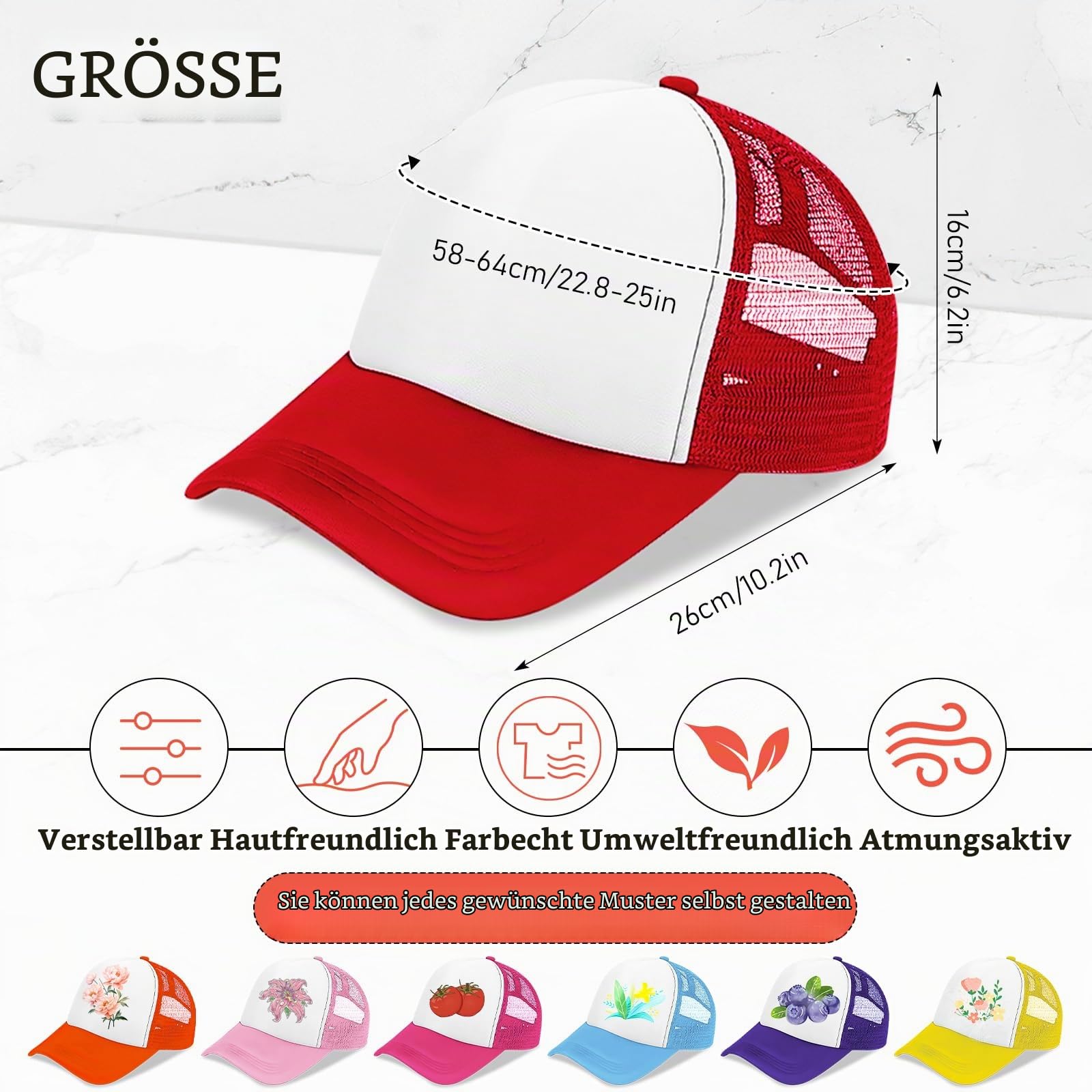 30 Stück Kinder Sublimations Caps, DIY Mesh Baseball Caps zum Bedrucken, Leichte Sommer Hüte für Outdoor Sport und kreative Bastelprojekte (15 Farben)