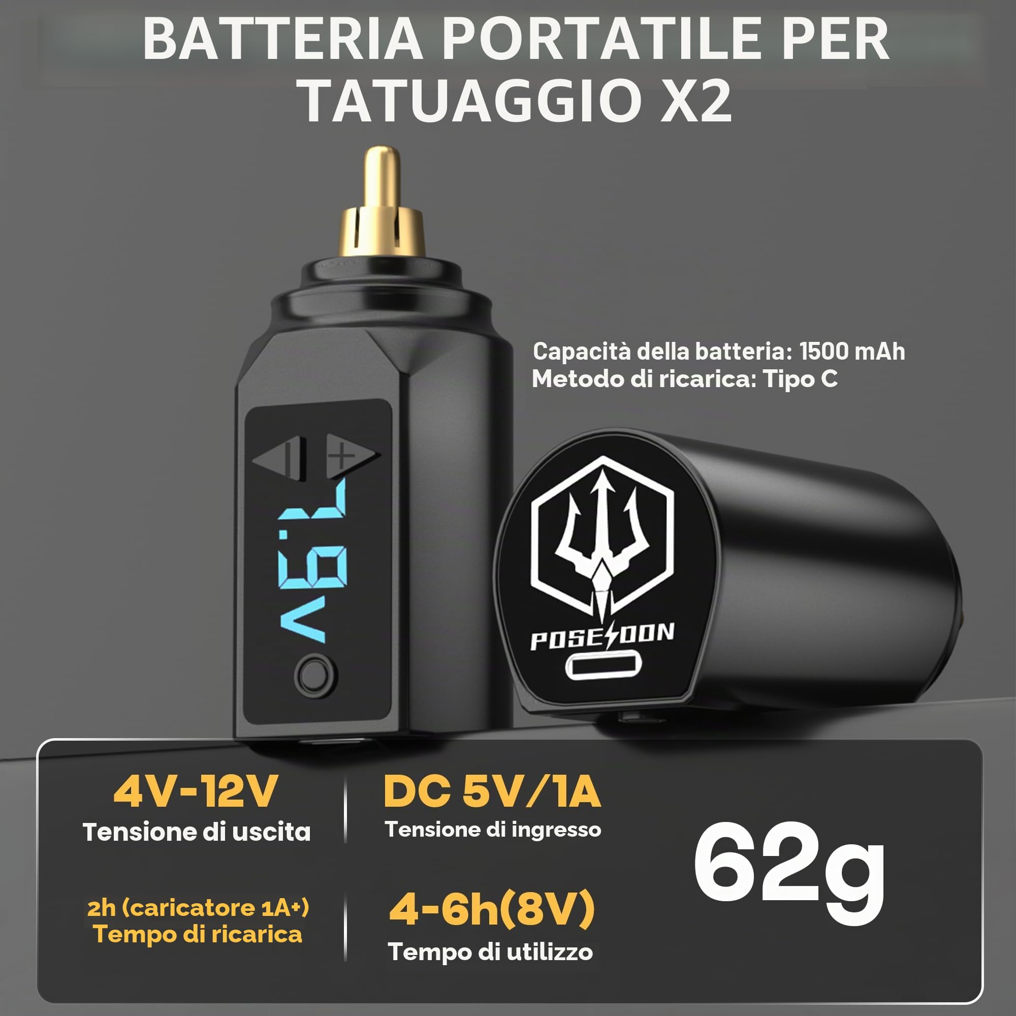 POSEIDON Kit Rotary Tattoo Machine con 20 aghi per cartucce per tatuaggi, set di inchiostri e 2 batterie | Dispositivo professionale per tatuaggi per principianti | Kit completo (HM142)