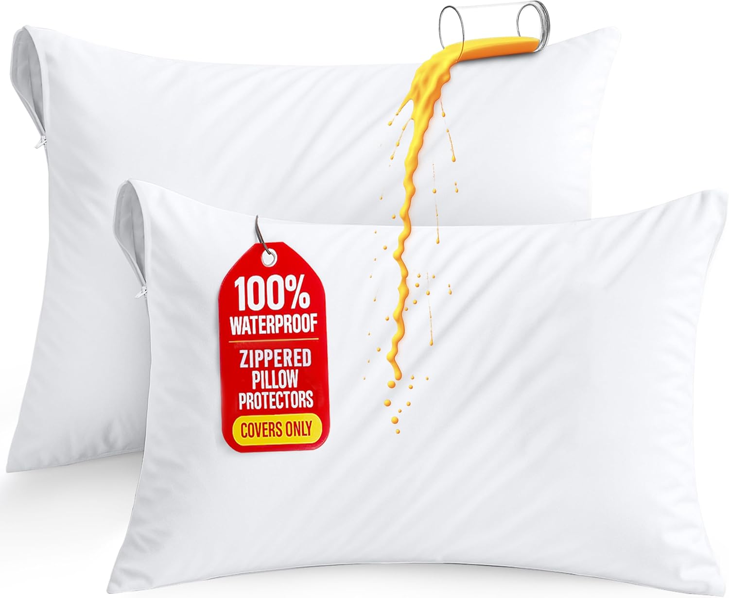 UTOPIABEDDING Queen Waterproof Pillow Protectors Set of 2 with Zipper - Bed Bug Dust Mite Proof, Ultra Soft White Encasements