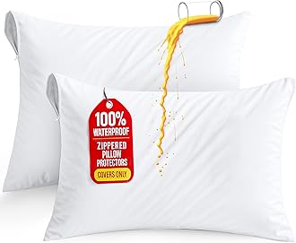 Utopia Bedding Waterproof Pillow Protectors Zippered (2 Pack, White) Queen Size, Zippered Pillowcases, Bed Bug Proof Pillow Encasement Covers 20 x 28 Inches