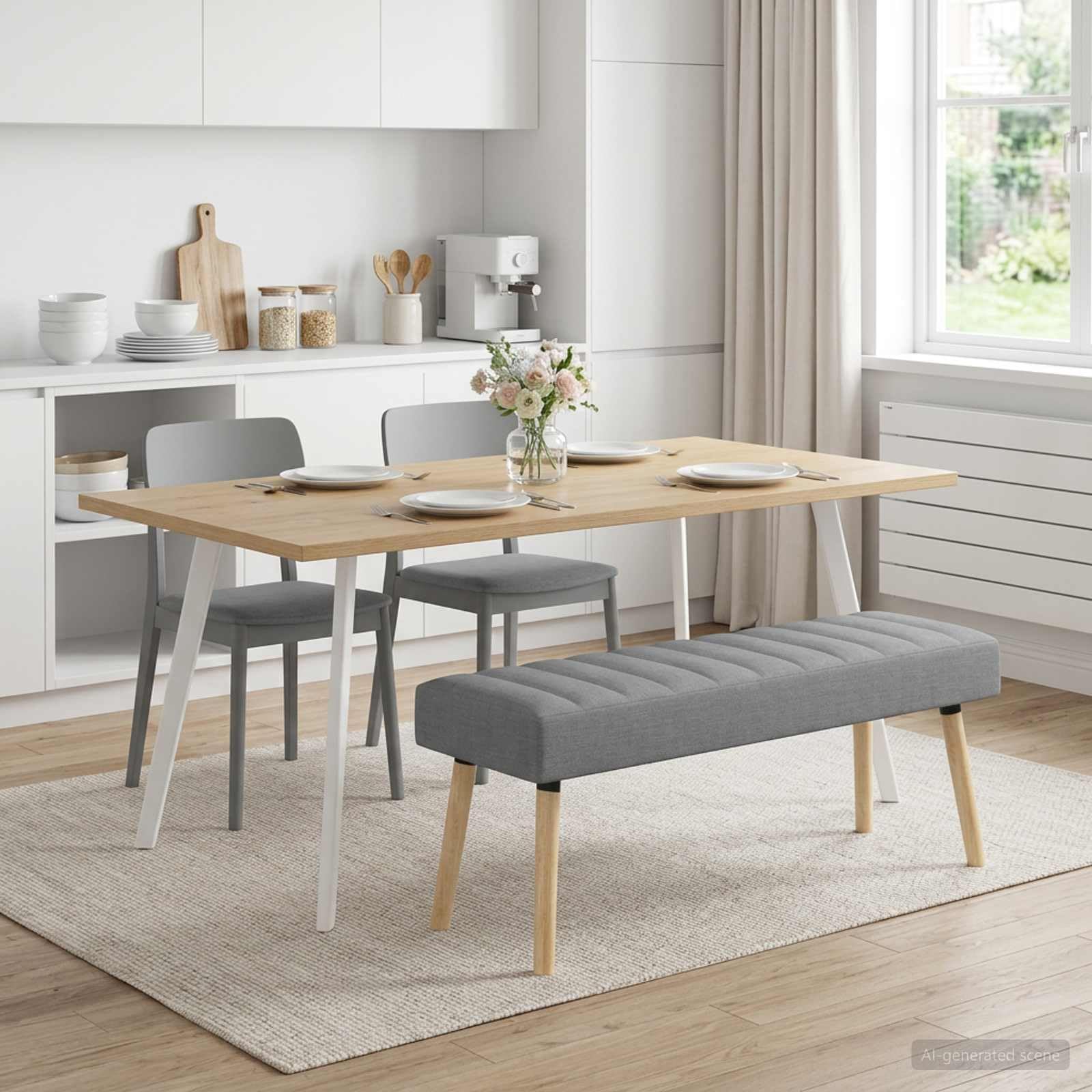 Banco con tapizado en Canal Gris Claro 110 x 40 x 46 cm Tela, Bancos, 12.4 kg-42038487