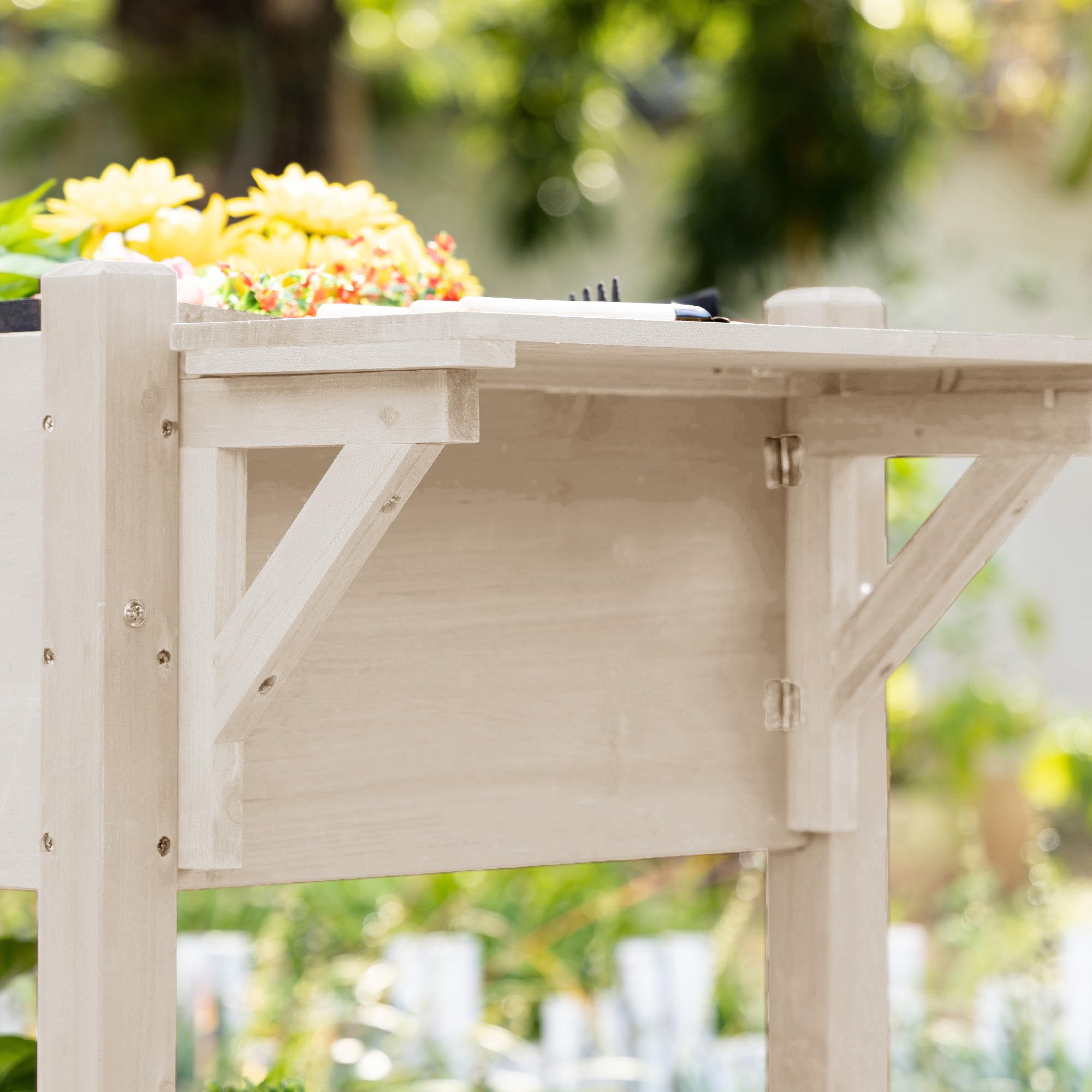 Outsunny Jardinière sur Pied - Potager sur roulettes - étagère, Tablette Rabattable, Inserts d'irrigation, Feutre de Drainage Inclus - Bois Sapin pré-huilé dim. 123L x 54l x 87H cm