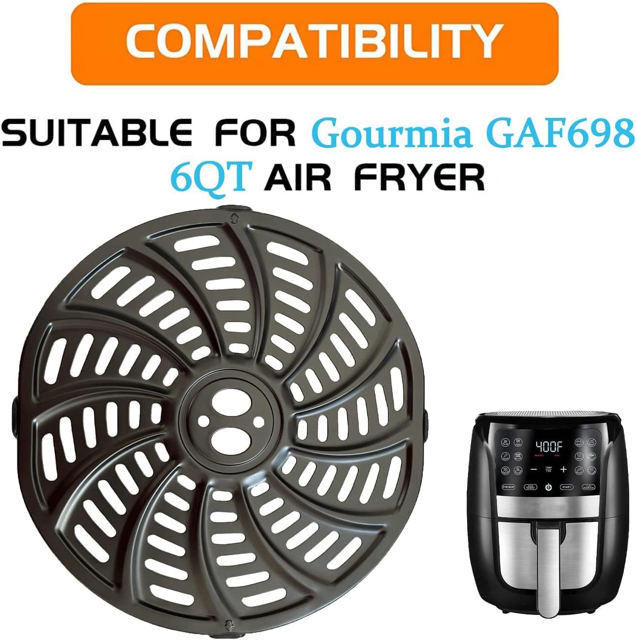 6QT Air Fryer Crisper Tray Plate for Gourmia GAF698/GAF686 Air Fryers, Upgraded Air Fryer Rack, Grill Pan Plate Insert Grate Shelf Grid for Gourmia 6QT Air Fryers, Nonstick, Dishwasher Safe