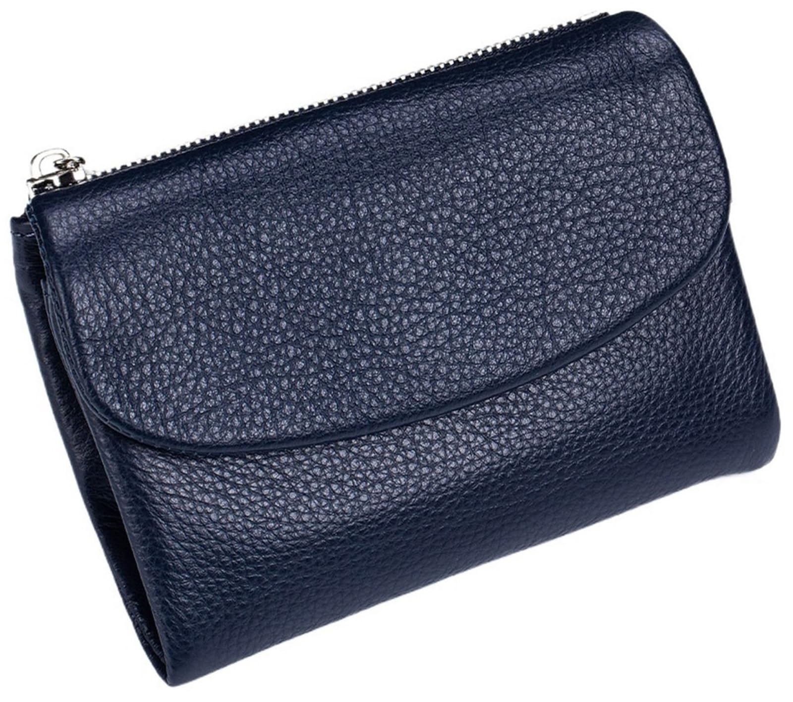 THUCHENYUC Unisex Pebble Leather Wallet, Small Wallets for Women Genuine Leather Coin Purse with Credit Card Holder and Cash Slots(Dark Blue)