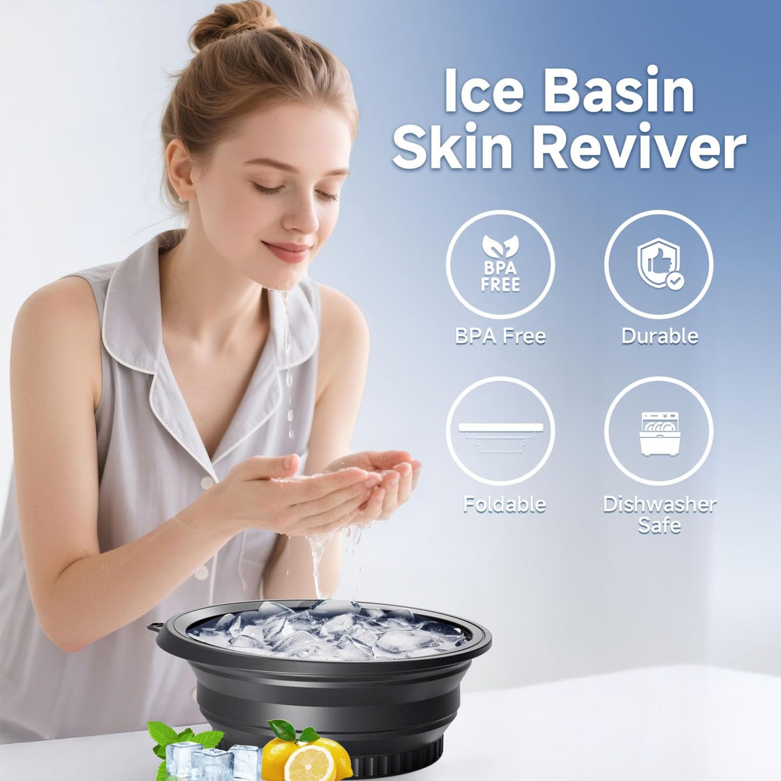 Bol à Glace pour Le Visage avec Compartiment à Glace intégré, Bol Pliable en Silicone pour Bain de Glace Facial, thérapie par Immersion Froide, raffermissement de la Peau, soulagement de