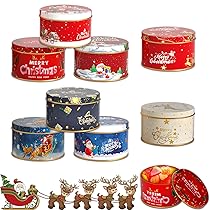 8 mini barattoli per biscotti natalizi in latta con coperchio, confezione regalo di Natale, mini scatola di metallo, set regalo di Natale, per feste di Natale, scatole di caramelle fai da te