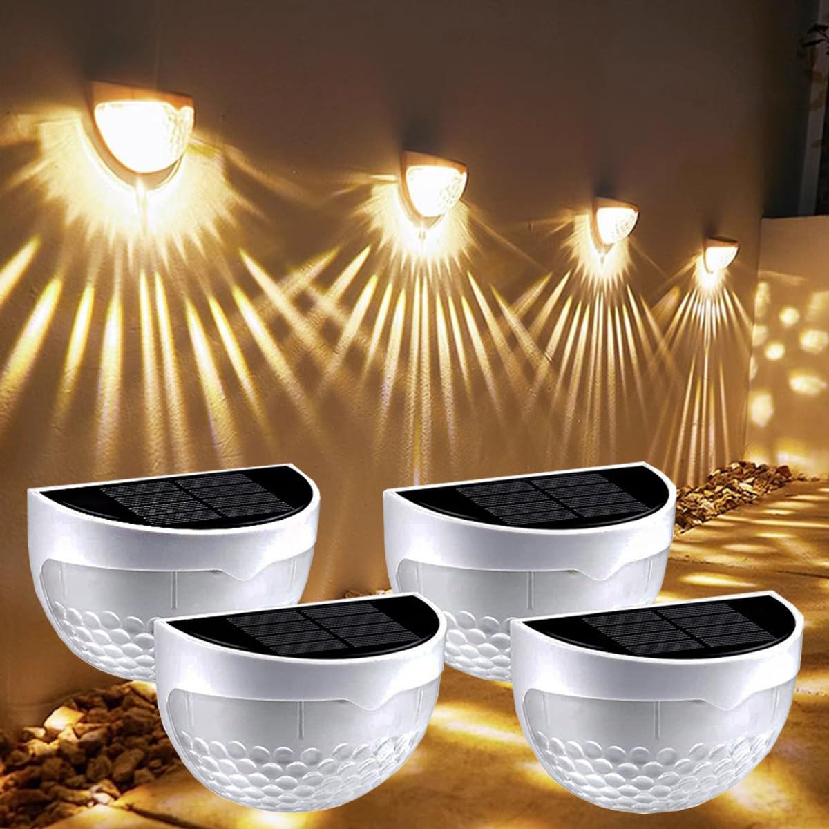 KINGGOO Solar Fence Lights, Outdoor Garden Decorative LED Wall Lights, Waterproof, Solar Powered for Wall Garden, Patio
