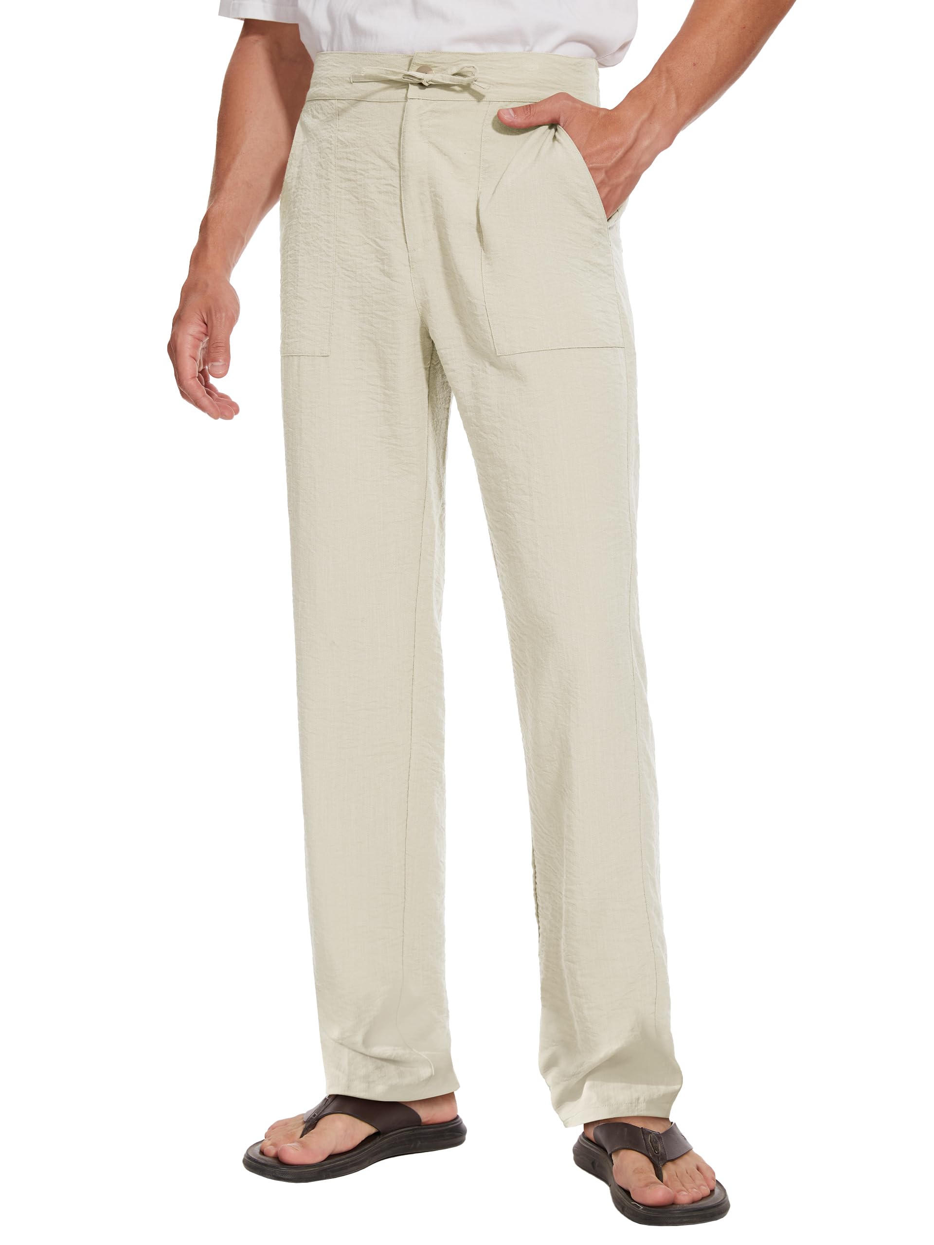 Tallemon Tall Mens Casual Linen Pants 31/33/35/37 Inseam Beach Slacks Summer Long Drawstring Straight Leg Relaxed Fit