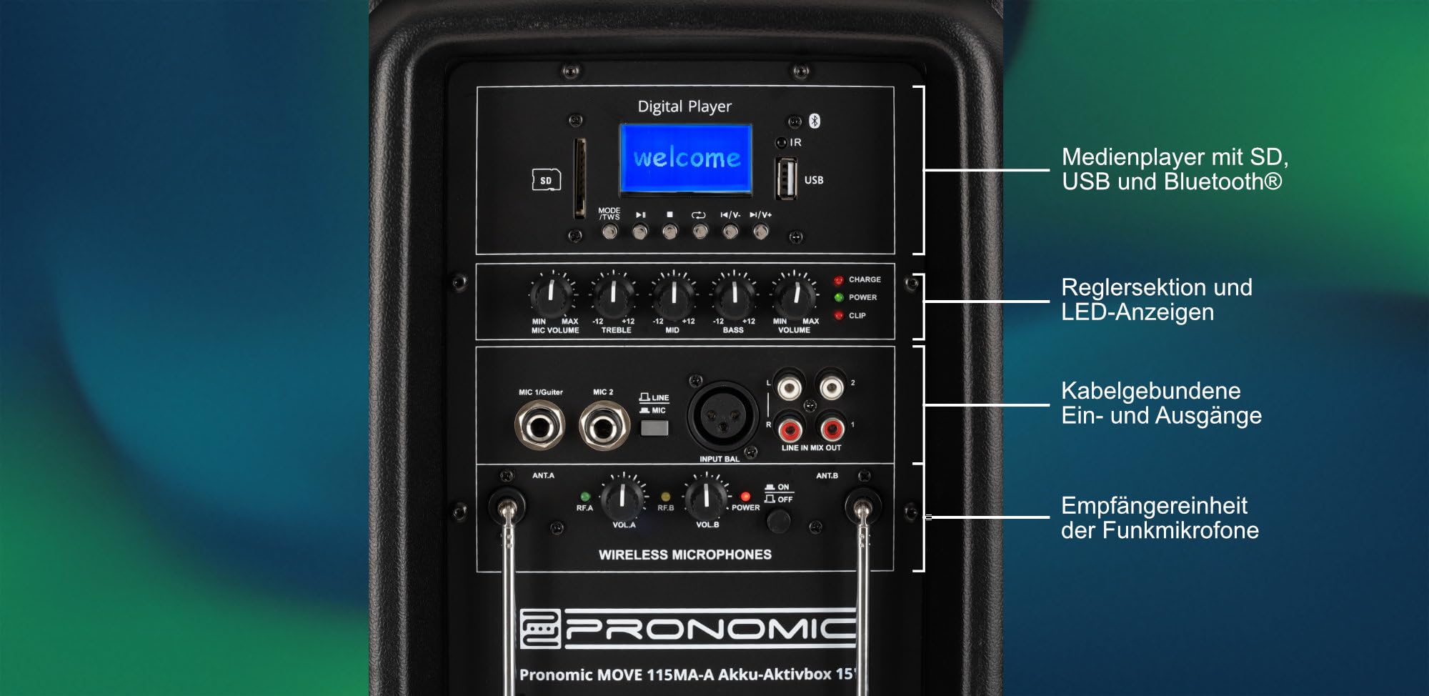 Pronomic Move 15MA-A Enceinte Active sur Batterie avec Trépied Set
